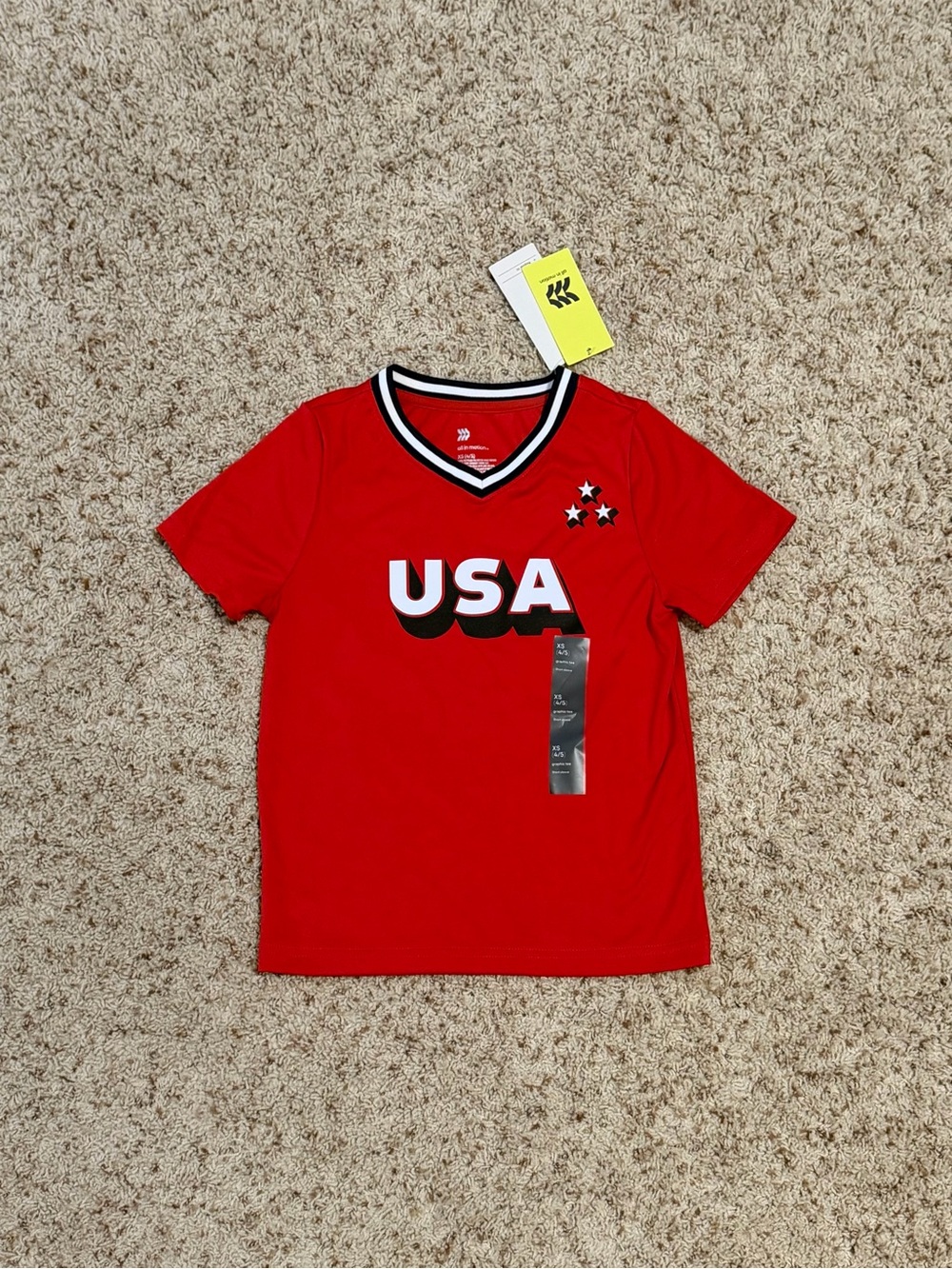 All-In-Motion Kid’s Red USA Varsity-Inspired Pullover Jersey. Size XS (4/5). NWT